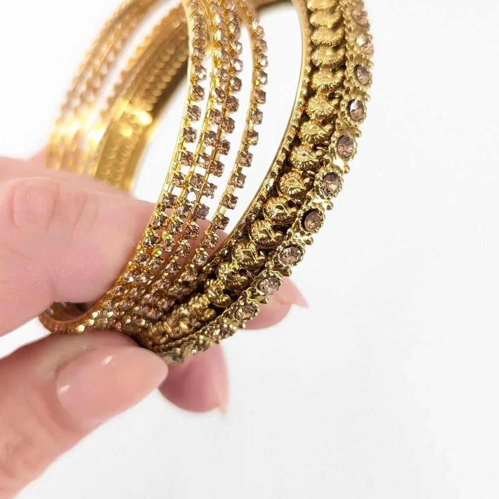 Gold Tone Rhinestone Bollywood Style Bangle Bracelet Bundle Small Girls Women